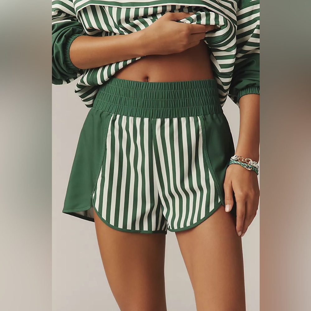 New Free People x Beach Riot Nadia Green Striped Pull-On Shorts sz XL